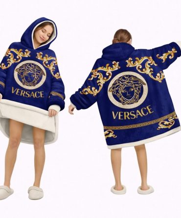 Luxury Blue Versace Blanket Hoodie , Cozy Wearable Blanket Hoodie