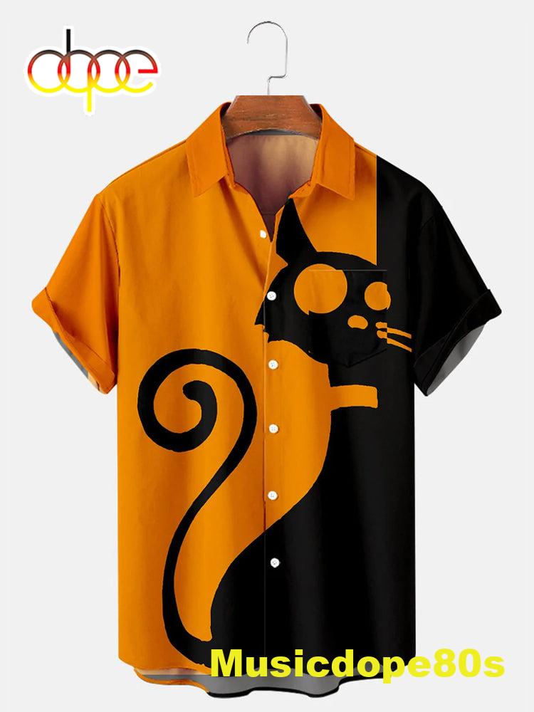 Men'S Halloween Cat Print Shirt