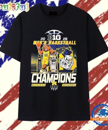 Michigan Wolverines Men’S Basketball B1G Big 10 Conference 2026 Champions Mascot T Shirt