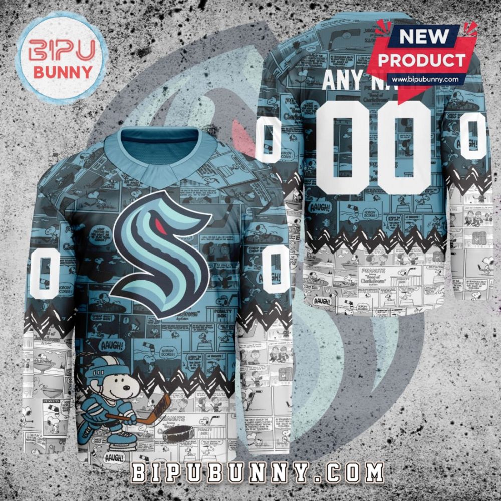 Nhl Seattle Kraken Peanuts 75Th Anniversary Hockey Jersey - Image 2