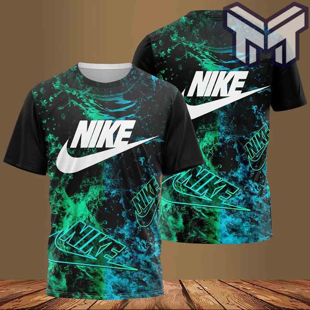 Nike T-Shirt, Nike Blue Green Premium Luxury Brand T-Shirt Outfit For Men Women