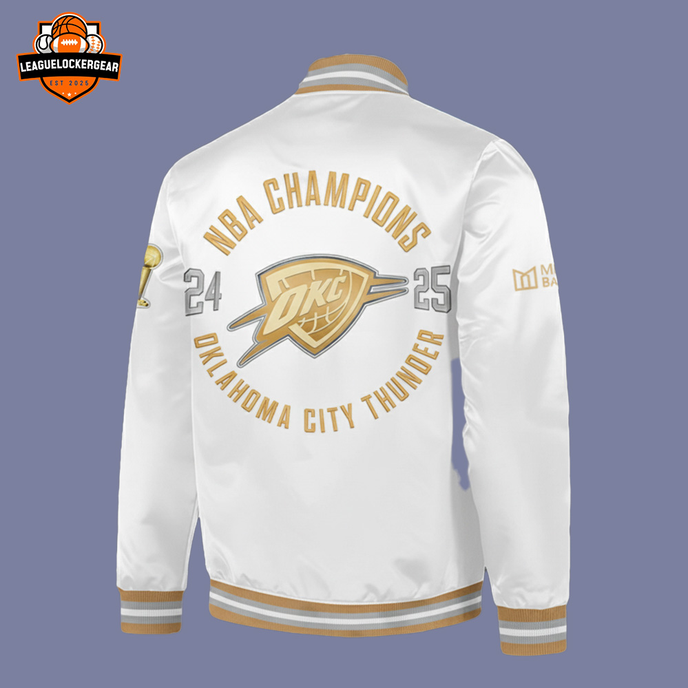 Oklahoma City Thunder 2025 Nba Champions White Bomber Jacket – Official Championship Edition - Image 3