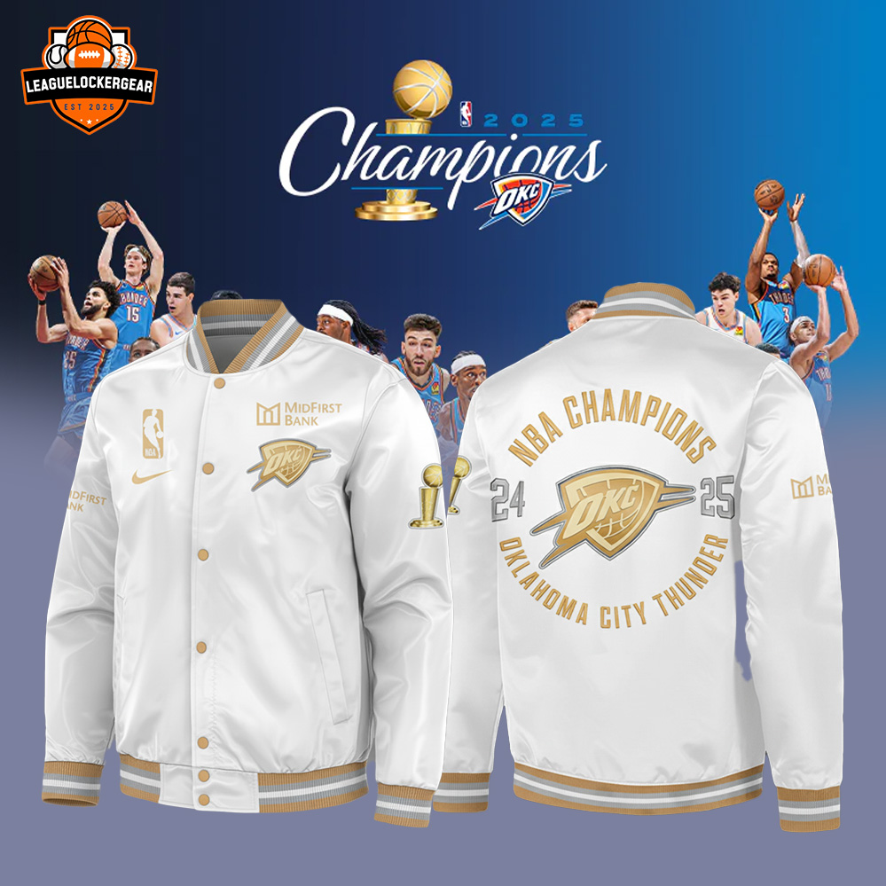 Oklahoma City Thunder 2025 Nba Champions White Bomber Jacket – Official Championship Edition