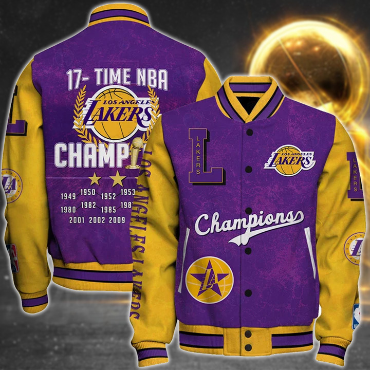 Nba Los Angeles Lakers 17X Champions Print Varsity Jacket, Baseball Jacket