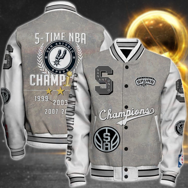 Nba San Antonio Spurs 5X Champions Print Varsity Jacket, Baseball Jacket