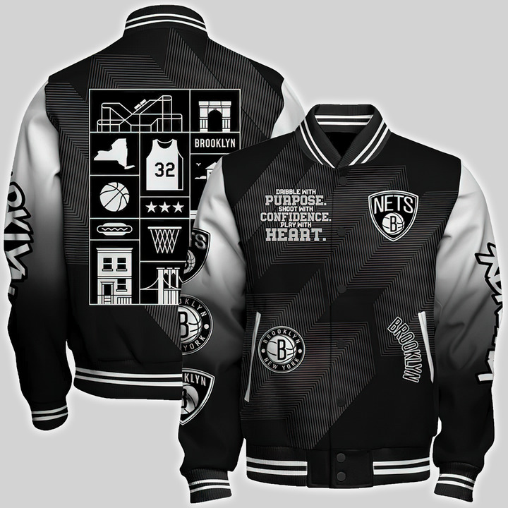 Brooklyn Nets National Basketball Association Aop Varsity Jacket, Baseball Jacket