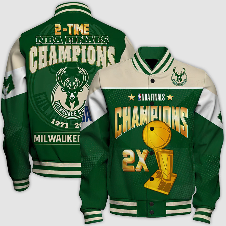 Nba Milwaukee Bucks Champions Print Varsity Jacket, Baseball Jacket