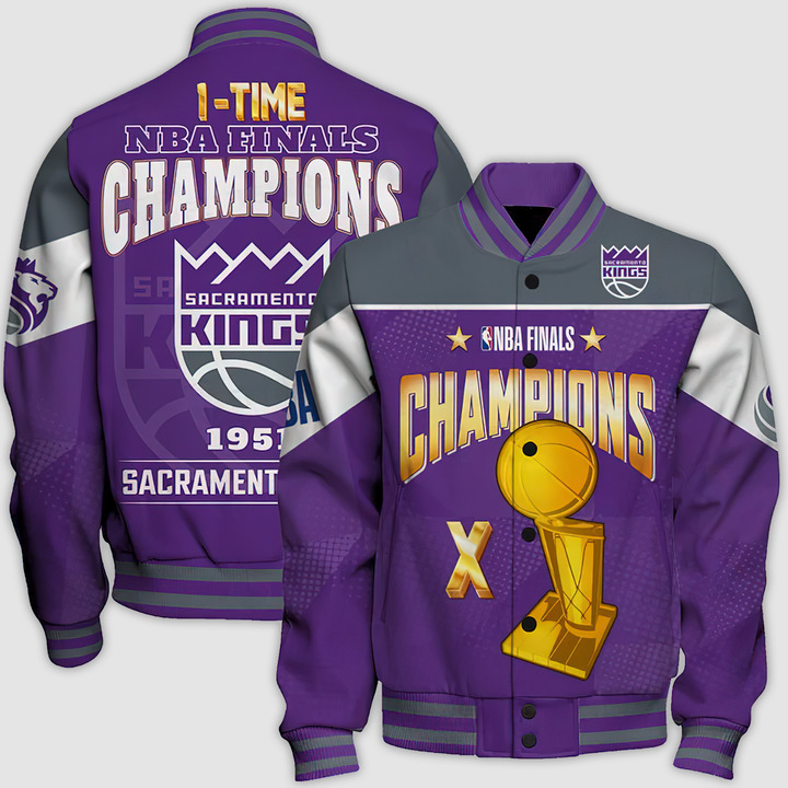 Nba Sacramento Kings Champions Print Varsity Jacket, Baseball Jacket