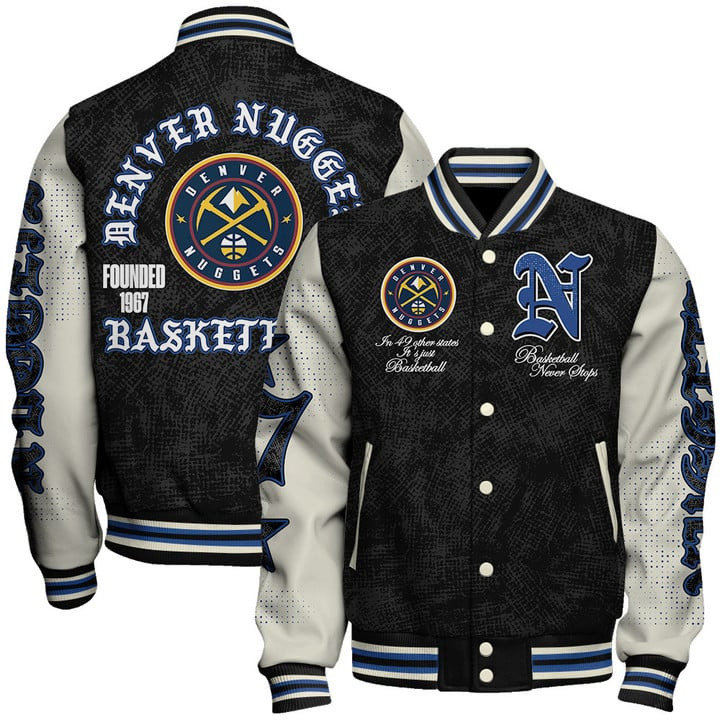 Denver Nuggets Nba Team Logo Sport Pattern Style Varsity Jacket, Baseball Jacket
