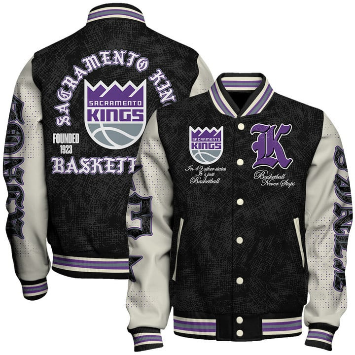 Sacramento Kings Nba Team Logo Sport Pattern Style Varsity Jacket, Baseball Jacket