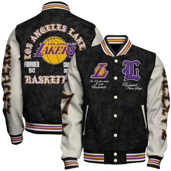 Los Angeles Lakers Nba Team Logo Sport Pattern Style Varsity Jacket, Baseball Jacket