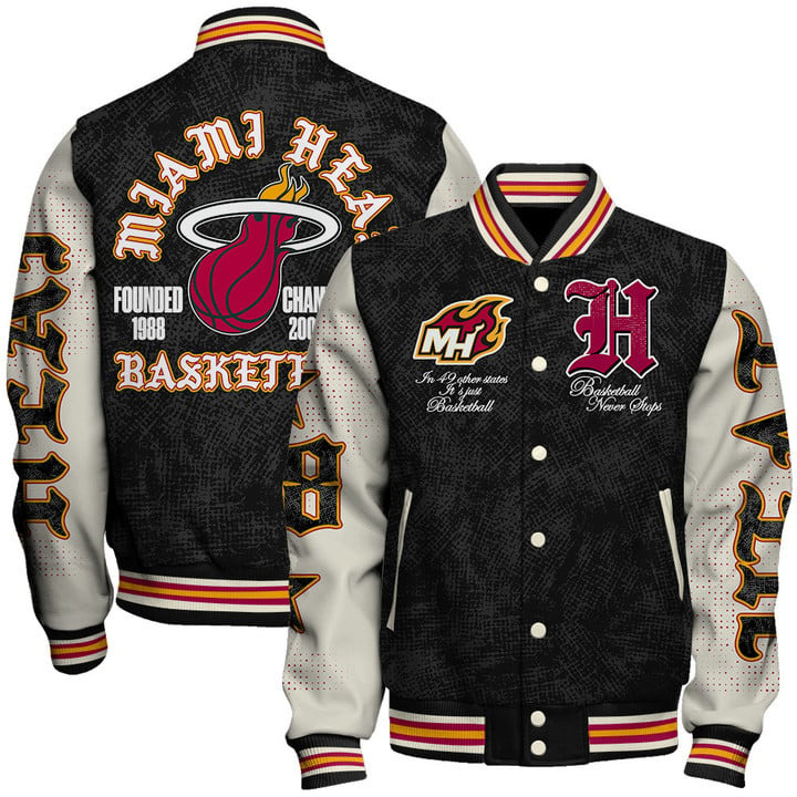 Miami Heat Nba Team Logo Sport Pattern Style Varsity Jacket, Baseball Jacket