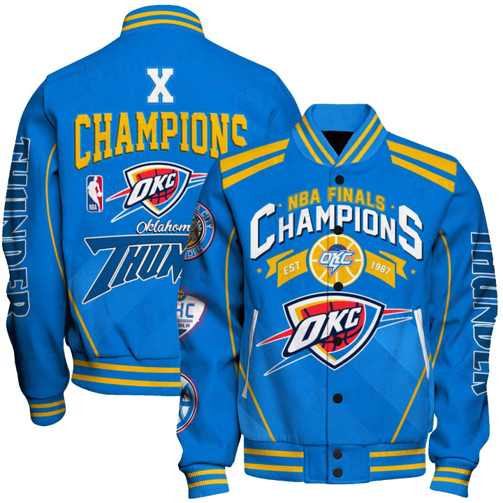 Oklahoma City Thunder - X Champions Basketball Team Print Varsity Jacket, Baseball Jacket