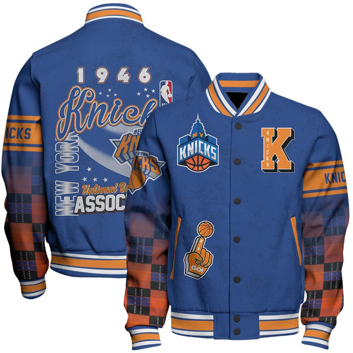 New York Knicks Team Logo Sport Pattern Vintage Varsity Jacket, Baseball Jacket