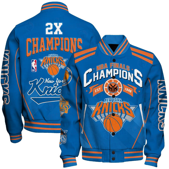 New York Knicks - 2X Champions Basketball Team Print Varsity Jacket, Baseball Jacket