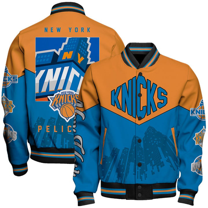 Nba New York Knicks Team Logo Sport Pattern Varsity Jacket, Baseball Jacket