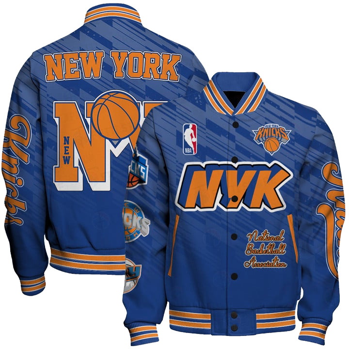New York Knicks Team Logo Sport Pattern Classic Varsity Jacket, Baseball Jacket