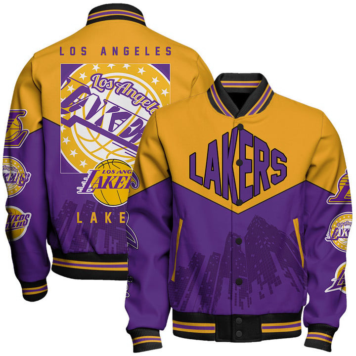 Nba Los Angeles Lakers Team Logo Sport Pattern Varsity Jacket, Baseball Jacket