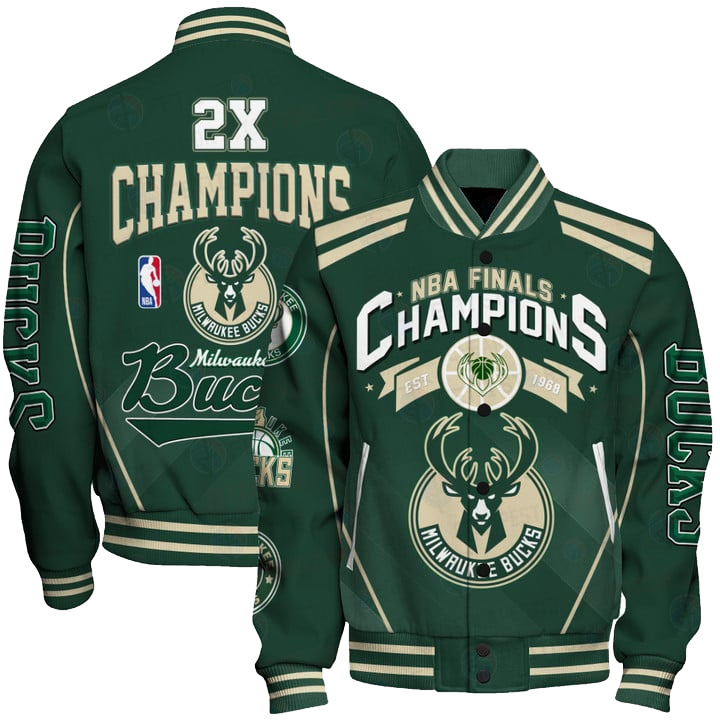Milwaukee Bucks - 2X Champions Basketball Team Print Varsity Jacket, Baseball Jacket