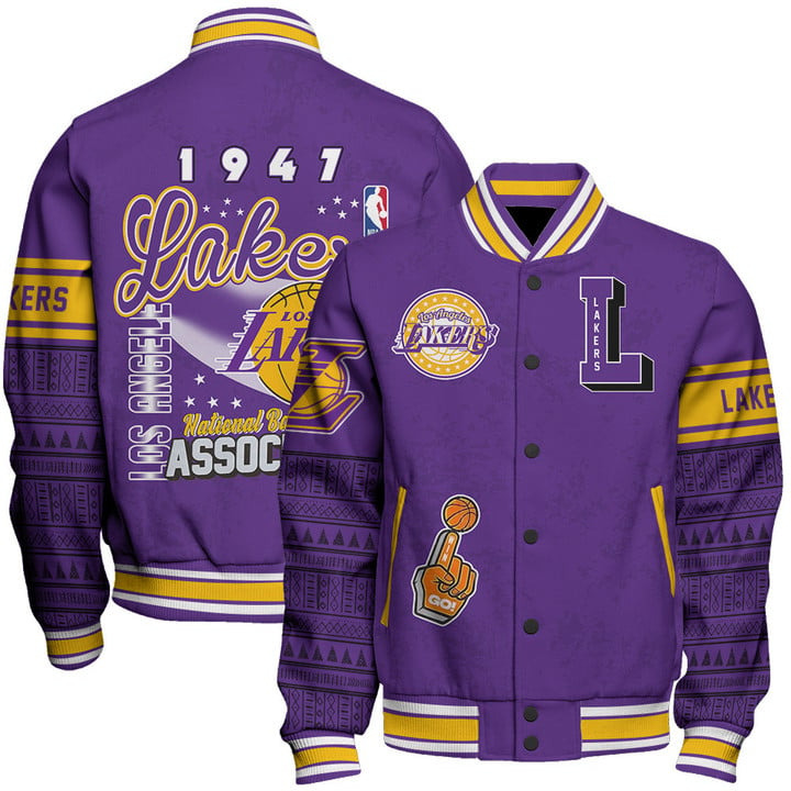 Los Angeles Lakers Team Logo Sport Pattern Vintage Varsity Jacket, Baseball Jacket