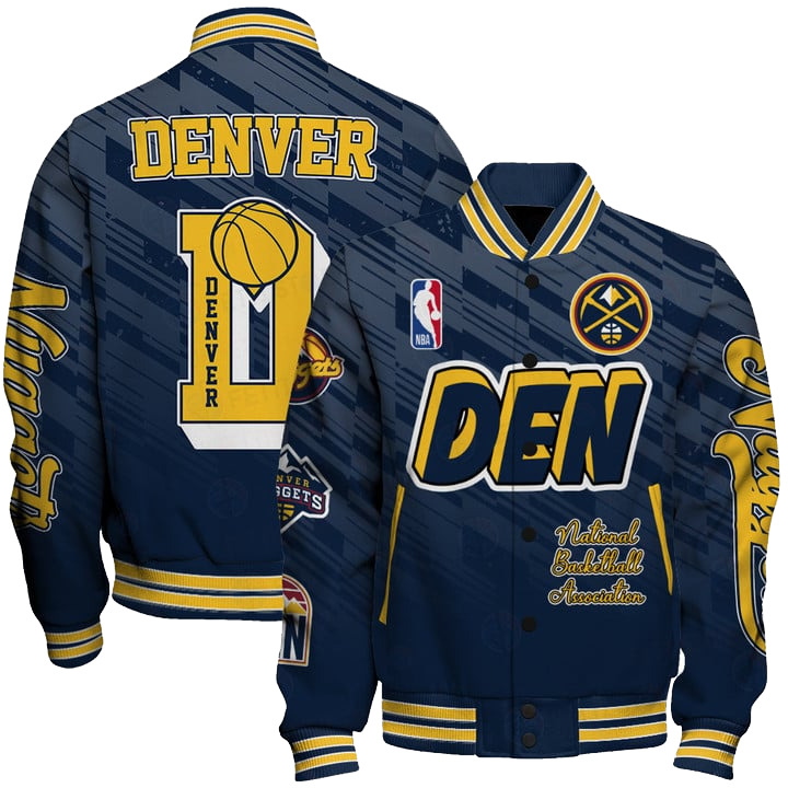 Denver Nuggets Team Logo Sport Pattern Nba Varsity Jacket, Baseball Jacket