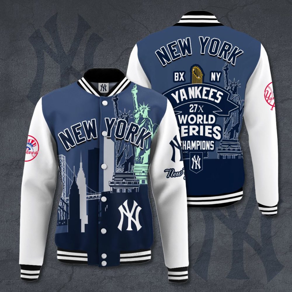 New York Yankees World Series Champions All Over Print 3D Baseball Jacket - Blue Gts005892