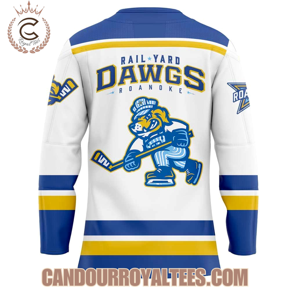 Roanoke Rail Yard Dawgs New Logo Unleashed White Hockey Jersey - Image 3
