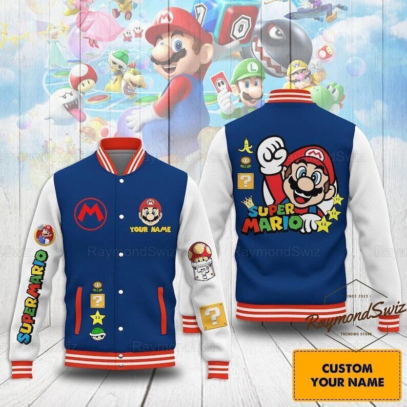 Personalized Super Mario Baseball Jacket, Custom Super Mario Unisex Jacket