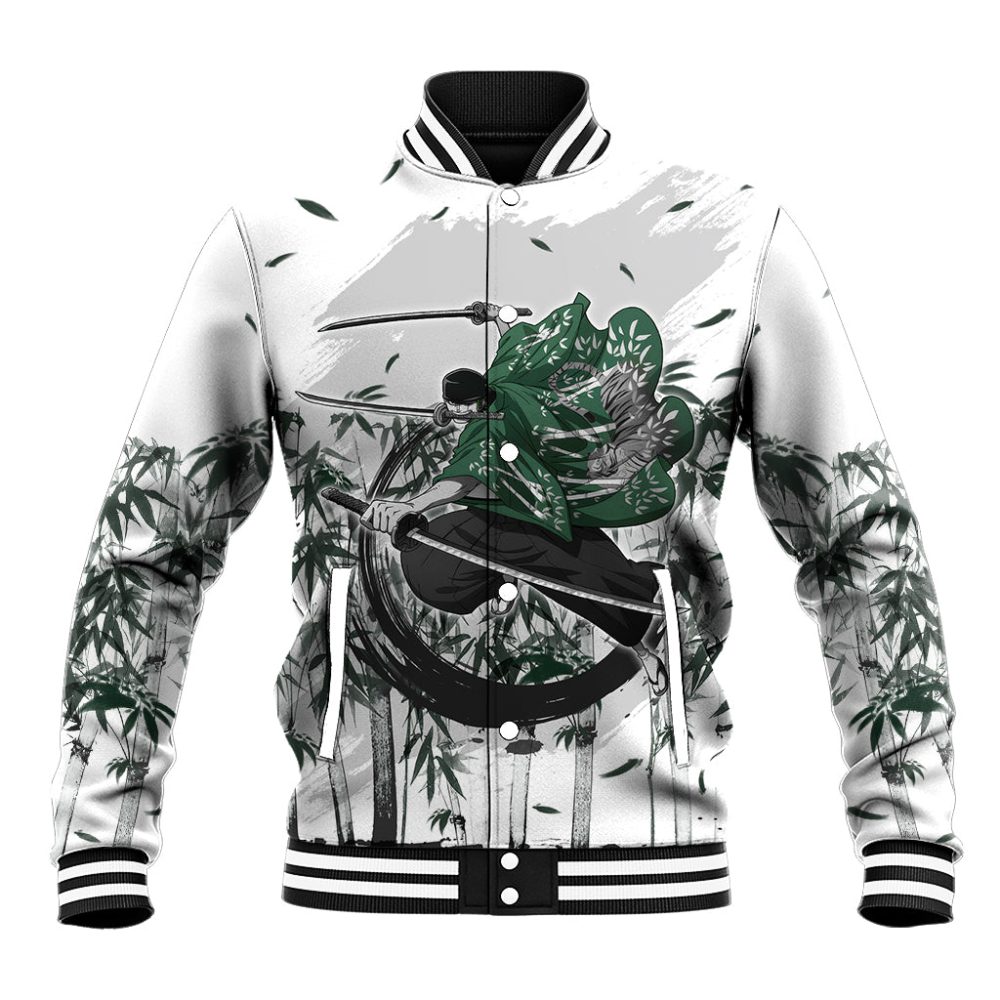 Zoro One Piece Baseball Jacket Bamboo Sumi-E Style Ts07