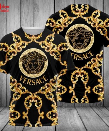 Versace Medusa Golden Pattern Black Luxury Brand Premium T-Shirt Outfit For Men Women