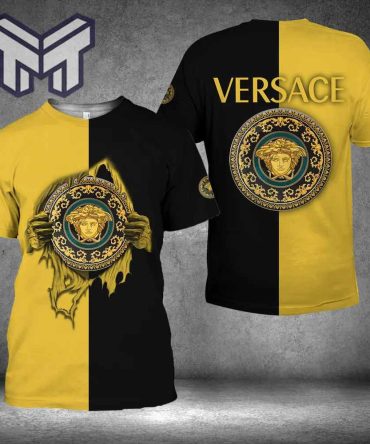 Versace T-Shirt, Versace Medusa Black Yellow Luxury Brand Premium T-Shirt Outfit For Men Women