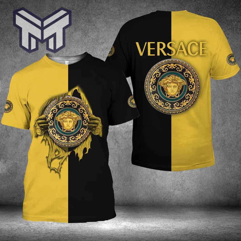 Versace T-Shirt, Versace Medusa Black Yellow Luxury Brand Premium T-Shirt Outfit For Men Women
