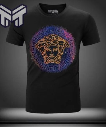 Versace T-Shirt, Versace Medusa Multicolor Black Luxury Brand Premium T-Shirt Outfit For Men Women