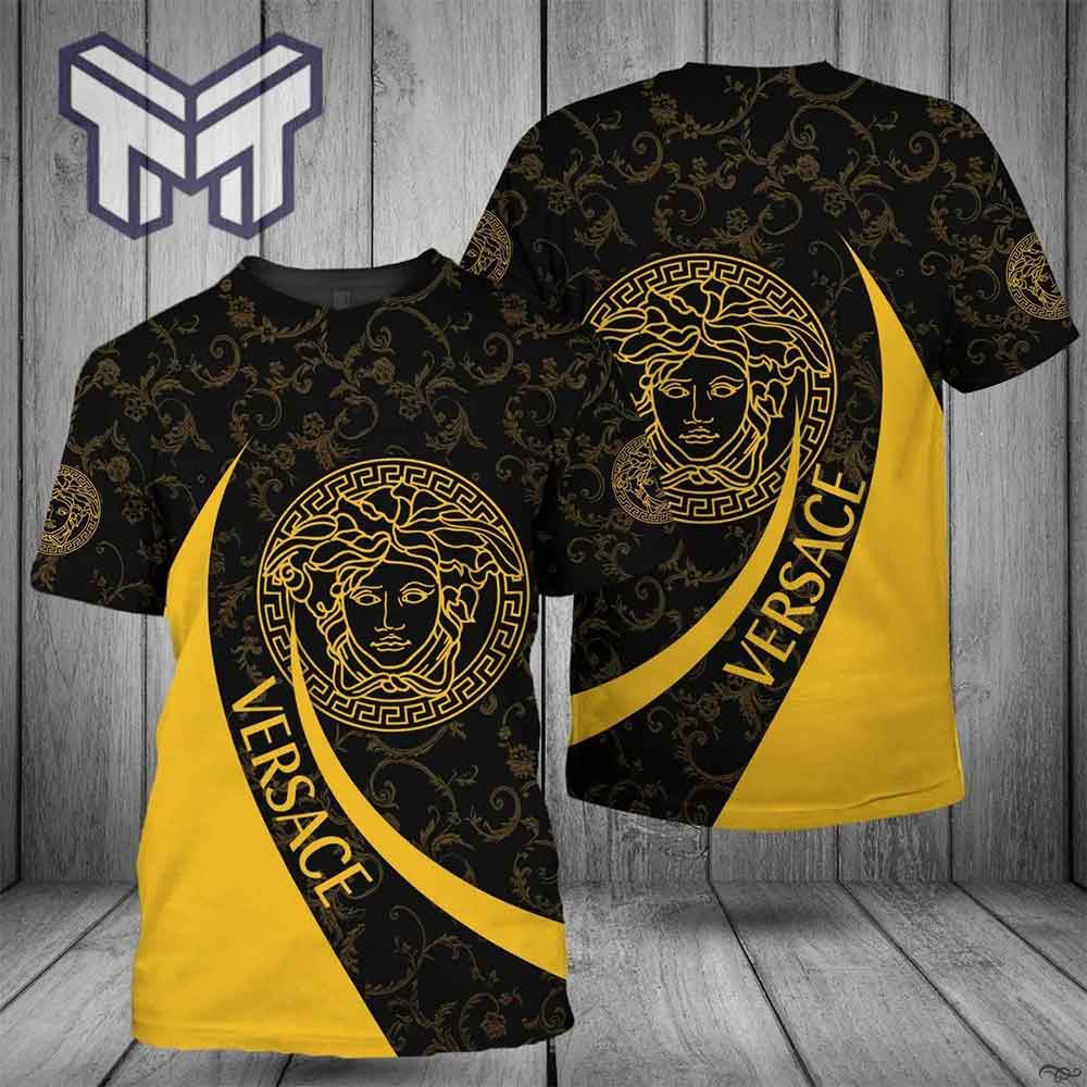 Versace T-Shirt, Versace Medusa Yellow Black New Luxury Brand T-Shirt Outfit For Men Women - Image 2