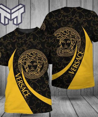 Versace T-Shirt, Versace Medusa Yellow Black New Luxury Brand T-Shirt Outfit For Men Women
