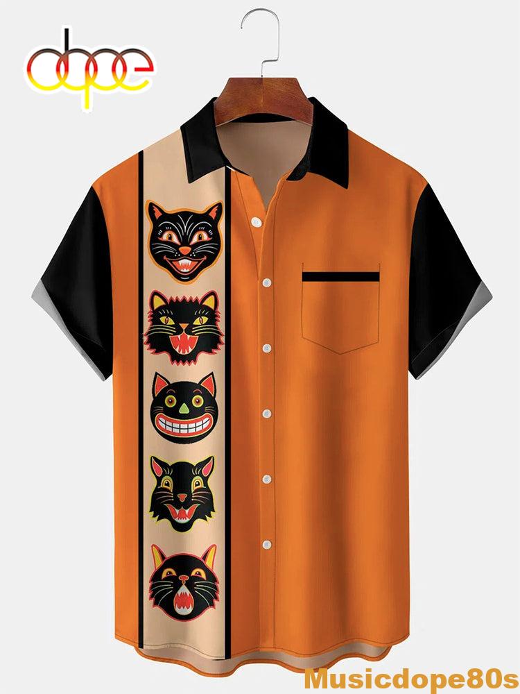 Vintage Cat Halloween Print Shirt