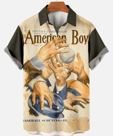 Men'S Baseball Journal Print Hawaiian Shirt