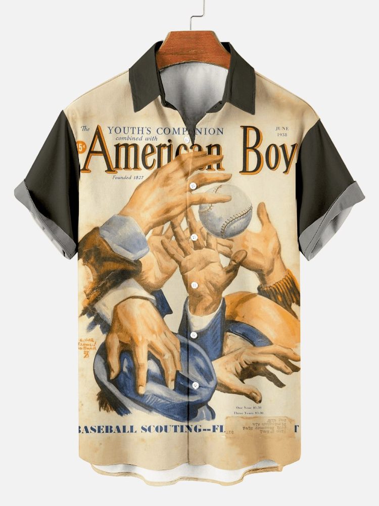 Men'S Baseball Journal Print Hawaiian Shirt