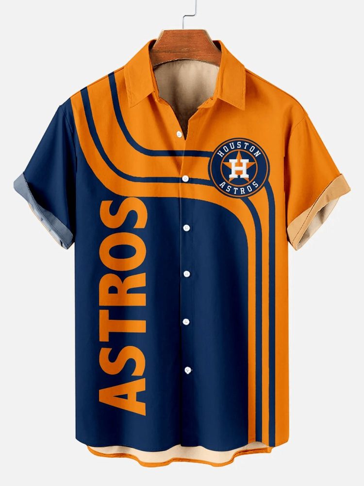 Houston Astros American Baseball Orange Blue Printed Hawaiian Shirt