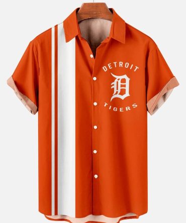Detroit Tigers Baseball Striped Casual Hawaiian Shirt