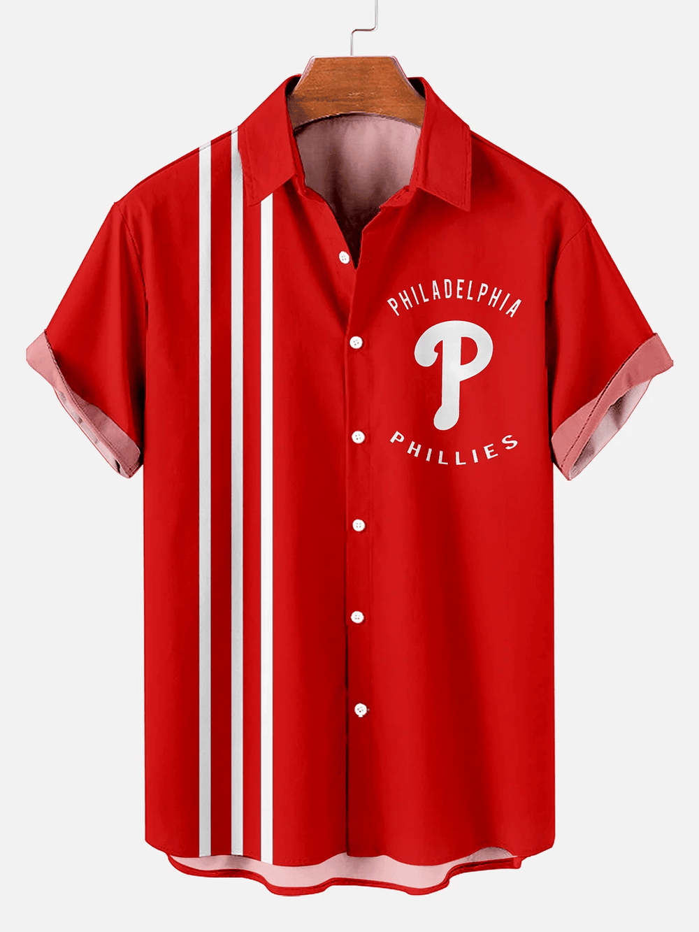 Philadelphia Phillies Baseball Stripe Contrast Print Sports Hawaiian Shirt