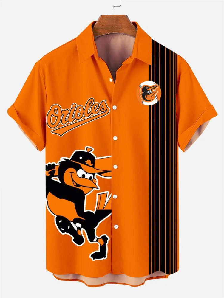 Baltimore Orioles Classic Color Contrast Stripe Baseball Team Hawaiian Shirt