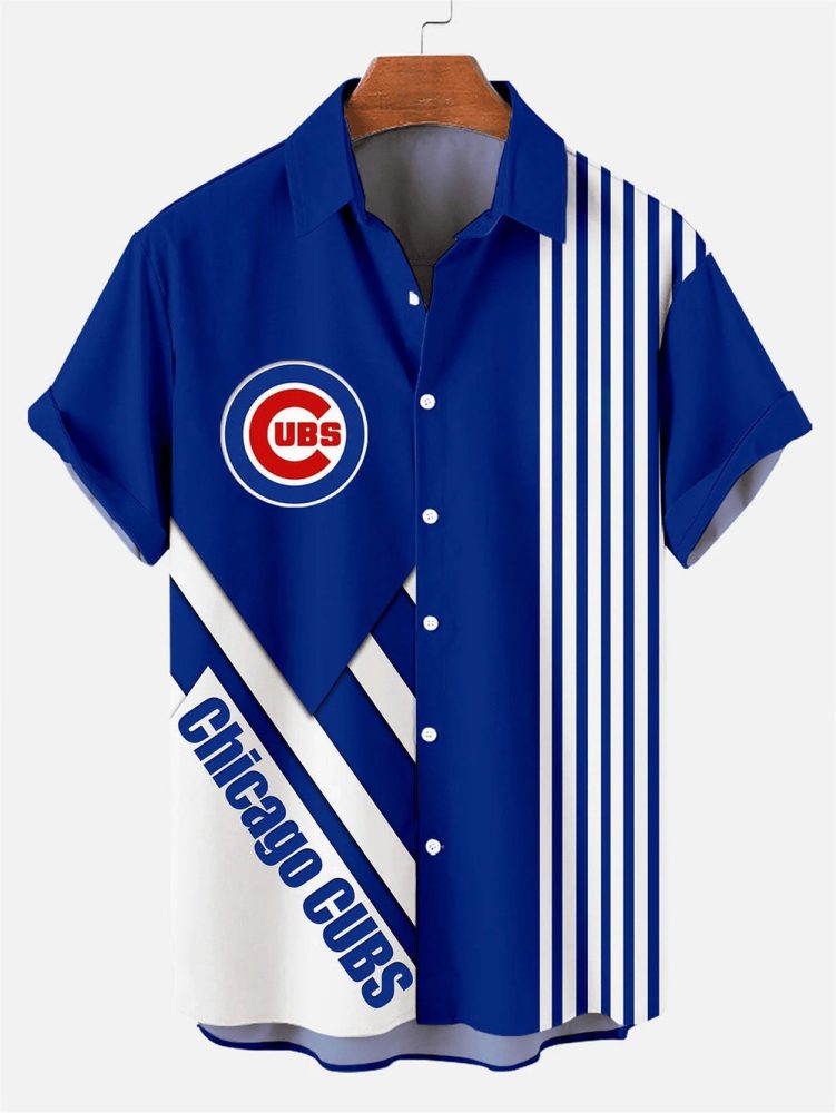 Chicago Cubs Baseball Classic Team Logo Stripe Stand Collar Hawaiian Shirt