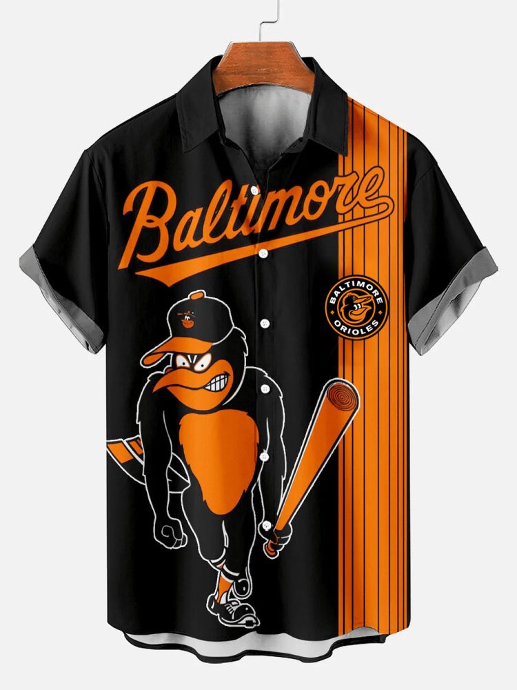 Baltimore Orioles Baseball Sports Fun Stripe Contrast Color Hawaiian Shirt