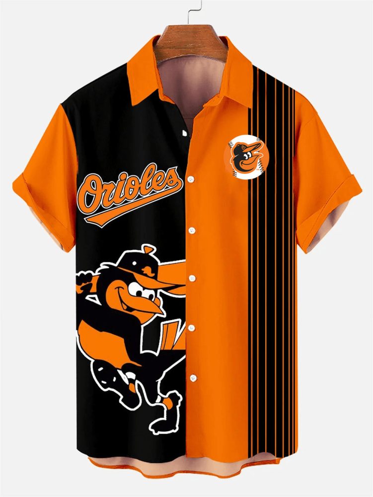 Baltimore Orioles Color Contrast Stripe Baseball Team Hawaiian Shirt