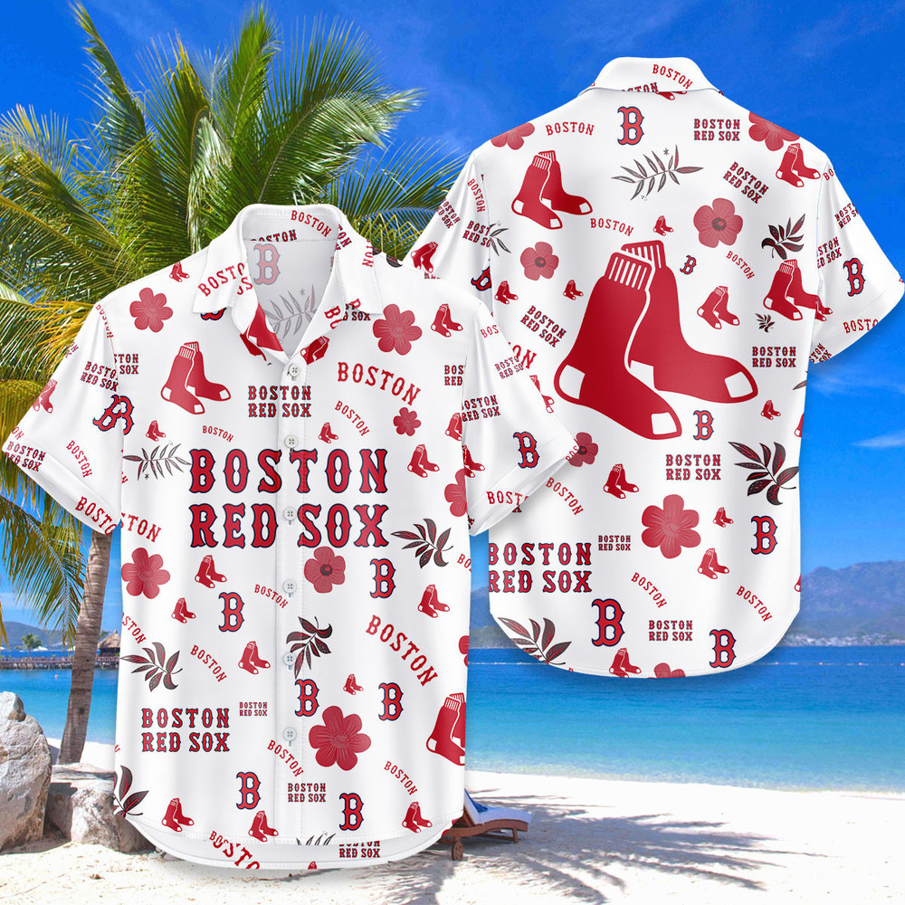 Boston Red Sox Hawaiian Shirt Tropical Beach