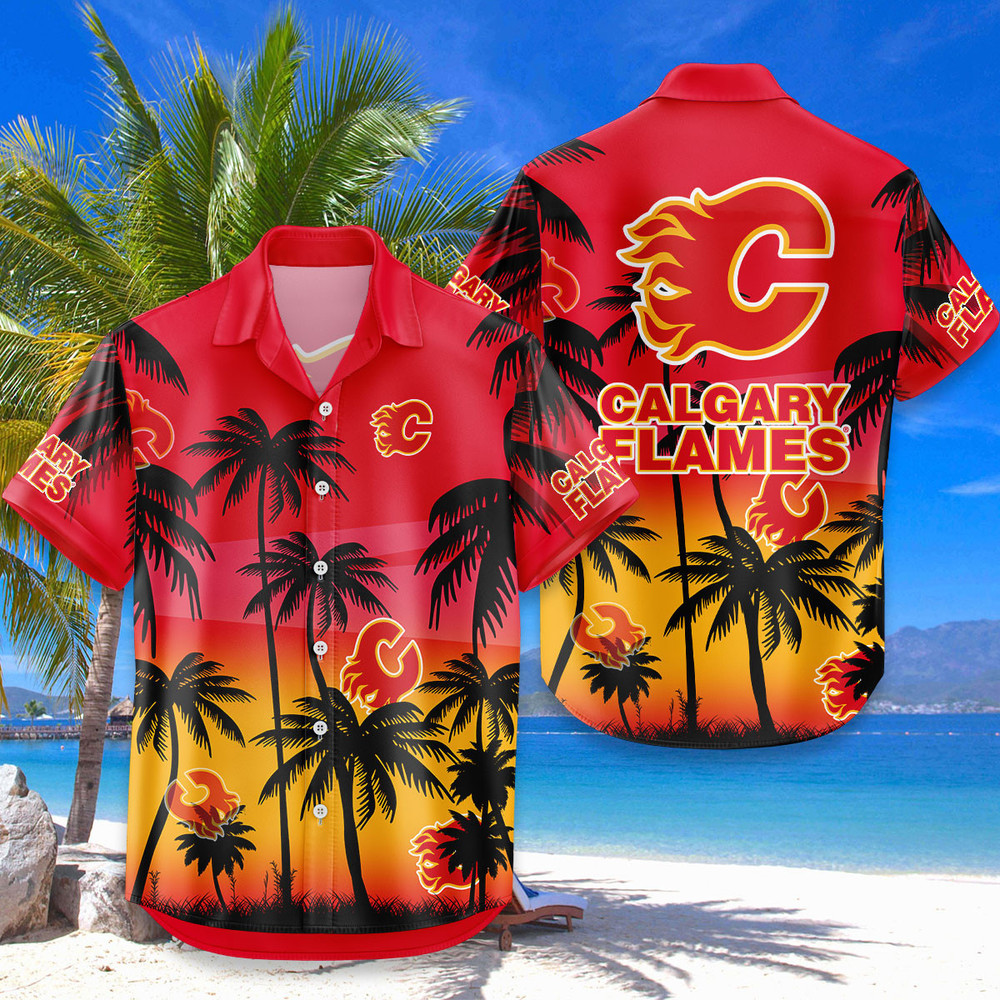 Calgary Flames Hawaiian Shirt Coconut Tree