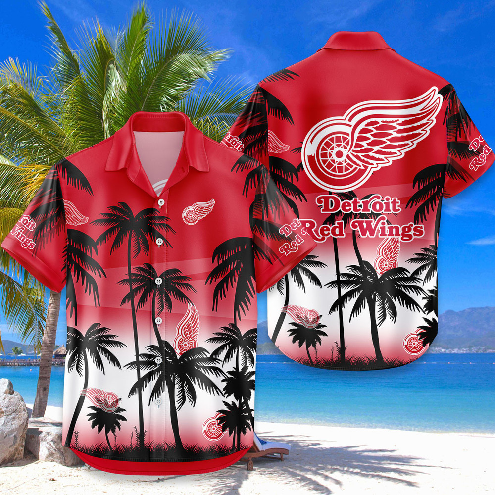 Detroit Red Wings Hawaiian Shirt Coconut Tree