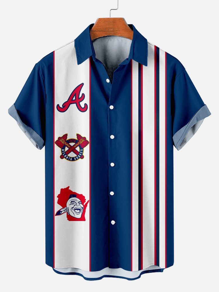 Atlanta Braves Striped Baseball Print Hawaiian Shirt