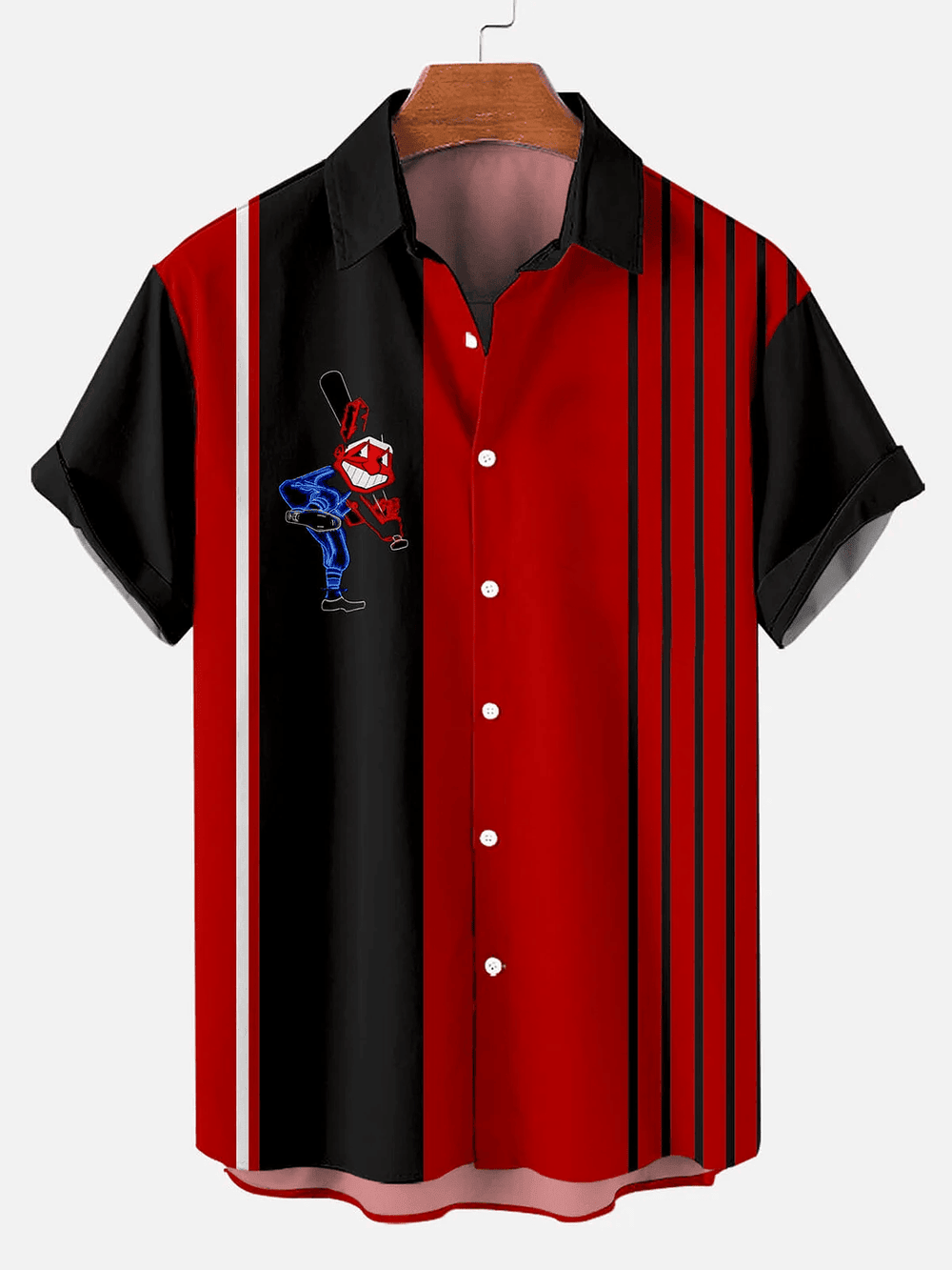 Cleveland Indians Contrast Stripe Classic Character Baseball Print Hawaiian Shirt